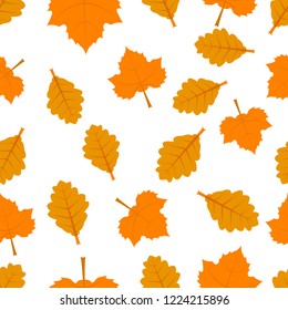 Seamless pattern with autumn leaves. Botanical floral background. Template for design of wallpaper, gift paper, textile covers, backgrounds, greeting cards. Vector illustration.