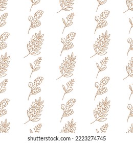 Seamless pattern with autumn leaves, branches and berries. Perfect for wallpaper, gift paper, pattern, web page background, autumn greeting cards.