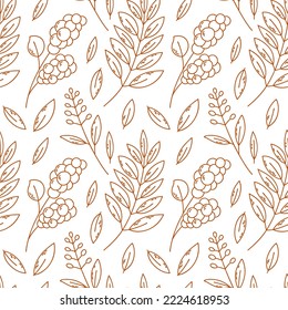 Seamless pattern with autumn leaves, branches and berries. Perfect for wallpaper, gift paper, pattern, web page background, autumn greeting cards.