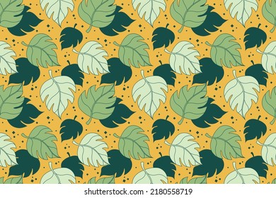 Nahtlose Muster, Herbstblätter, helle natürliche Ornamente auf hellem Hintergrund, grüne und gelbe Blätter. Vektorgrafik