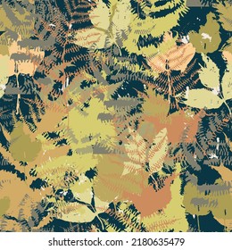 Seamless pattern with autumn leaves. Camouflage. Design for printing on fabric. Vector illustration.