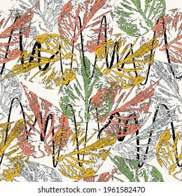 Seamless pattern of autumn leaves of cherry and mountain ash. Seamless background pattern. Autum pattern.