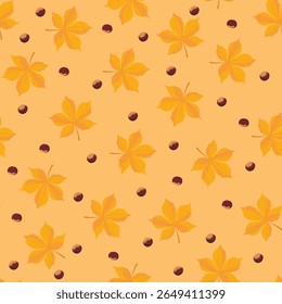 seamless pattern with autumn leaves and chestnut fruits