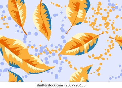 Seamless pattern with autumn leaves and colored drops. Vector
