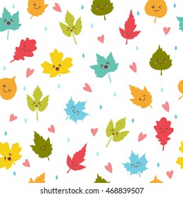 Seamless pattern with autumn leaves. Cute background. Vector illustration