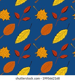 Seamless pattern with autumn leaves of different trees. Vector texture for design of clothes, fabrics, etc.