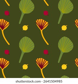 Seamless pattern of autumn leaves from different trees, ash, birch, oak, maple, chestnut. Flat vector style
