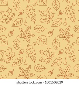 Patrón sin foco con hojas de otoño. Impresión sin fin. Ilustración vectorial. Elementos simples dibujados a mano.