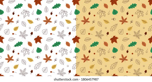 Seamless pattern with autumn leaves. Endless print. Vector illustration. Simple hand drawn elements. eps 10