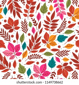 Seamless pattern with autumn leaves. Fall background. Vector wallpaper.