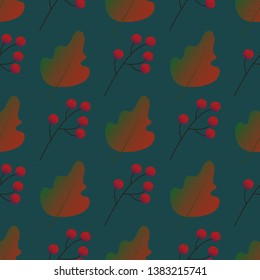 Seamless pattern with autumn leaves fall, vector floral repeating green background with falling leaf. Perfectly for fabric, texture, backdrop, card, wallpaper, web design. 