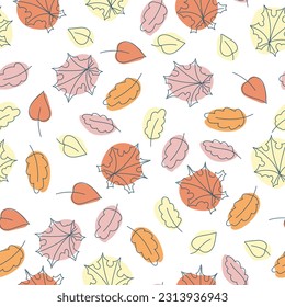 Seamless pattern of autumn leaves. Autumn. fall Forest. Vegetable print. A pattern of simple elements. Vector illustration.