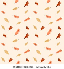 Patrón sin foco de hojas de otoño en otoño, temporada de otoño para fondo, diseño, envoltura de papel