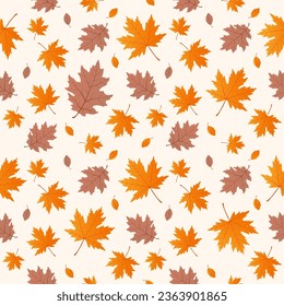 Seamless pattern of autumn leaves. Falling leaves illustration. Autumn pattern.