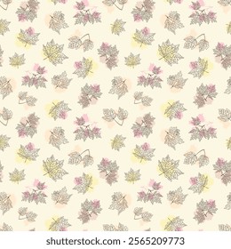 Seamless pattern with autumn leaves. Falling leaves. Autumn botanical background. For design of banners, fabrics, textiles, wallpaper. Vector illustration	