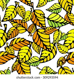 Seamless pattern of autumn leaves falling in the wind.