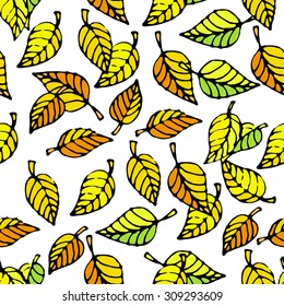 Seamless pattern of autumn leaves falling in the wind.