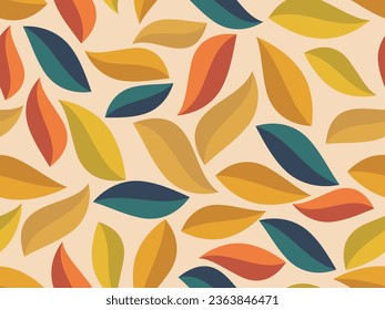 Seamless pattern with autumn leaves in flat style. Flat leaf design. Autumn falling leaves. Design for print, banners and wrapping paper. Vector illustration