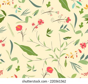 seamless pattern autumn leaves and flower