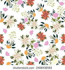seamless pattern with autumn leaves, flower, plants ,botanical, vector design for fashion, fabric, wallpaper and all prints on background color.