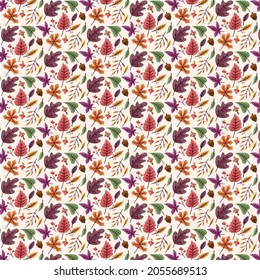 Patrón sin foco con hojas y flores de otoño