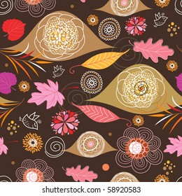 Seamless pattern from autumn leaves and flowers