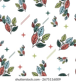 Seamless pattern of autumn leaves forming a continuous background. Beautiful floral pattern vector illustration with colorful leaves on white background.