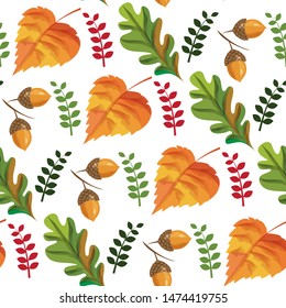 seamless pattern of autumn leaves, grass and acorns. vector illustration. EPS 10.