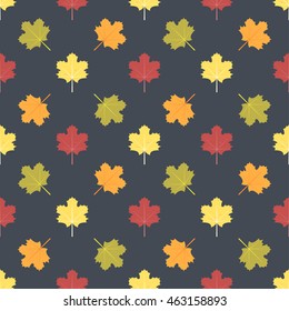Seamless pattern of autumn leaves. Green, orange, maroon yellow maple leaves.Vector background