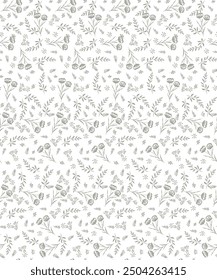 Seamless pattern with autumn leaves. grey floral autumn seamless pattern isolated on white background. Cute vector seamless pattern with flowers.