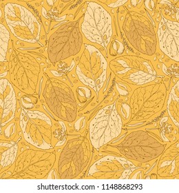 Seamless pattern with autumn leaves. Hand drawn grahic.