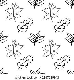 Patrón sin soldadura con hojas de otoño dibujadas a mano el vector de contorno de doodle