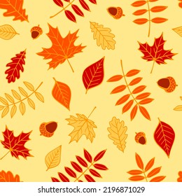 Patrón sin foco con hojas de otoño. Ilustración vectorial dibujada a mano.