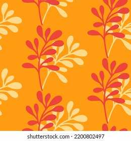 Seamless pattern with autumn leaves, hand drawn doodle style, warm, bright Fall colours. Background design for harvest holiday, Thanksgiving, Halloween, seasonal, textile, scrapbooking.