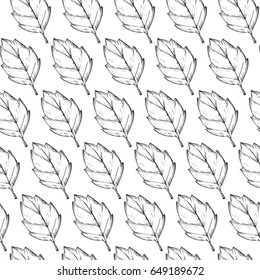 Seamless Pattern Of Autumn Leaves Hand Drawn Sketch Outline