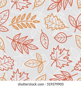 Seamless pattern with autumn leaves Illustration in trendy linear style
