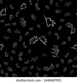Seamless pattern of autumn leaves isolated on white background. Abstract print with leaves. Elegant beautiful seamless ornament for fabric, wrapping and textile. Outline.