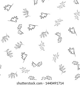 Seamless pattern of autumn leaves isolated on white background. Abstract print with leaves. Elegant beautiful seamless ornament for fabric, wrapping and textile. Outline.