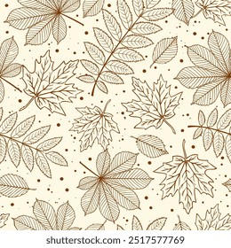 Nahtloses Muster von Herbstblättern mit Elfenbeinhintergrund - Herbst- und Herbstvektorgrafik