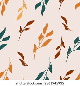 Seamless pattern with autumn leaves. Autumn leaf colors digital paper. Flat repeated background for wallpaper, wrapping, packing, textile. plant ecoprint design.