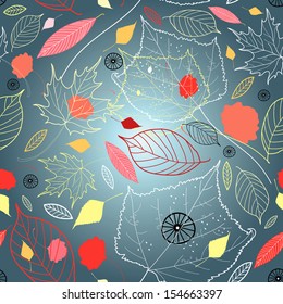 Seamless pattern of autumn leaves light on a dark background 