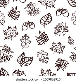 Seamless pattern. Autumn leaves. Line drawing