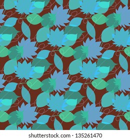 Seamless pattern with autumn leaves and lines of rain