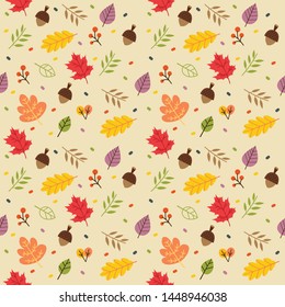 The seamless pattern of autumn leaves. many shape of the leaf in cute flat vector style. Illustration about
for background, graphic.
