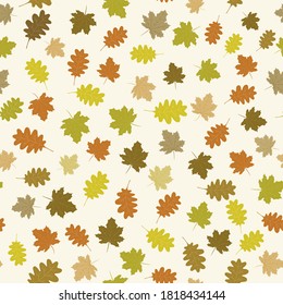 Patrón sin foco de hojas de otoño, hojas de arce, hojas de roble. Diseño de fondo de escritorio o fondo abstracto para diseños de otoño.