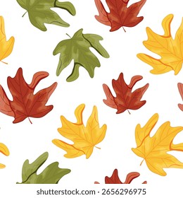 seamless pattern of autumn leaves, namely multi-colored maple leaves in a folded state on the sides, for autumn patterns, cards or websites