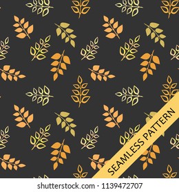 seamless pattern. Autumn leaves on a dark background. Scandinavian style. Vector illustration.