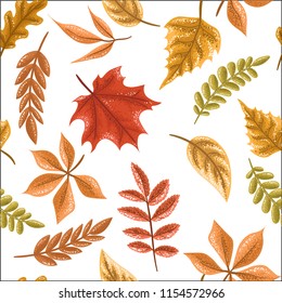 Seamless pattern, autumn leaves on a white background