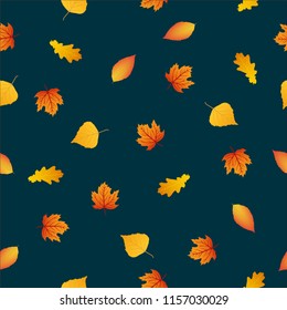 Seamless pattern autumn leaves on a dark background