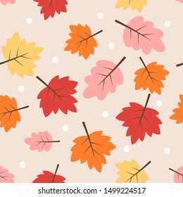 Seamless pattern with Autumn leaves on background. flat design for fabric print vector illustration.